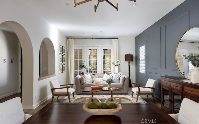 living room featuring dark hardwood / wood-style floors