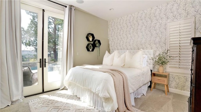 19 Basilica Pl, Ladera Ranch, CA 92694 - carpeted bedroom featuring wallpapered walls, access to outside, and french doors
