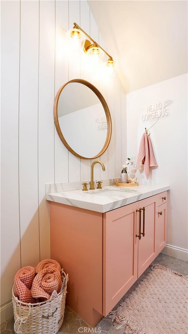 19 Basilica Pl, Ladera Ranch, CA 92694 - bathroom featuring vanity and vaulted ceiling