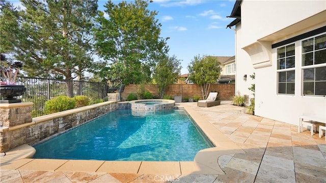 19 Basilica Pl, Ladera Ranch, CA 92694 - view of swimming pool featuring a fenced backyard, a patio area, and a pool with connected hot tub
