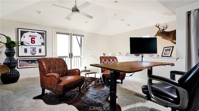 19 Basilica Pl, Ladera Ranch, CA 92694 - carpeted home office featuring vaulted ceiling and a ceiling fan