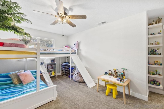 bedroom featuring carpet floors and ceiling fan