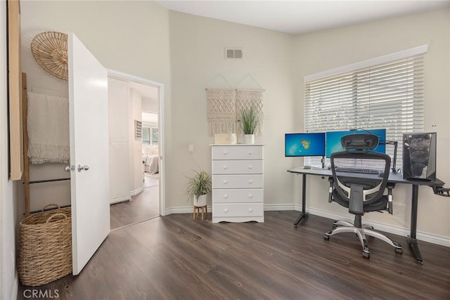 office space with a wealth of natural light and dark wood-type flooring