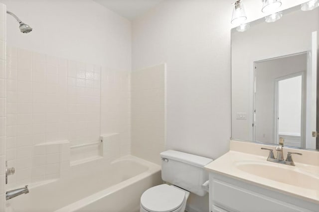 full bathroom featuring shower / washtub combination, toilet, and vanity