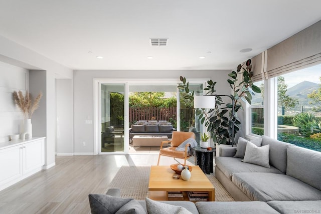 living room with light wood-type flooring