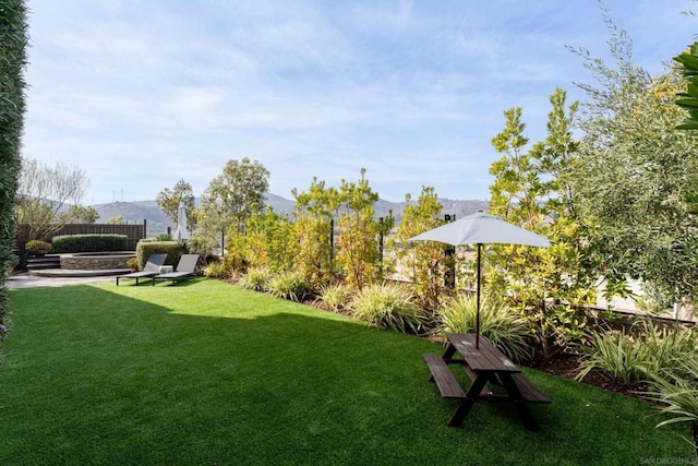 view of yard with a mountain view