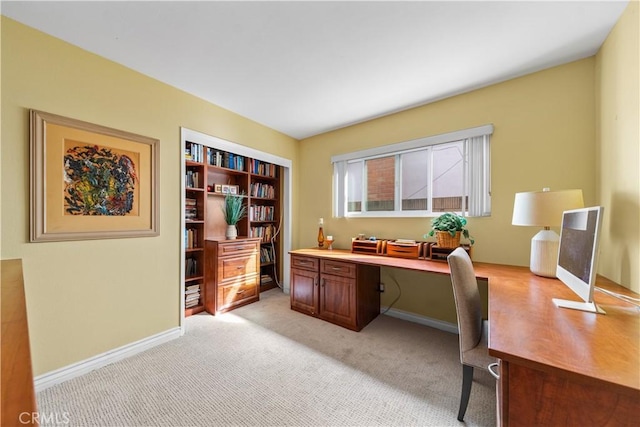 home office featuring light colored carpet