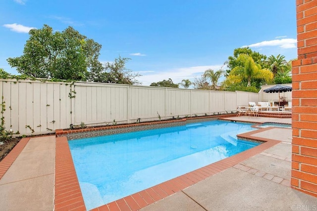 view of pool with a patio, a fenced backyard, and a fenced in pool