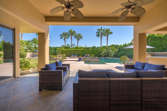 view of patio / terrace featuring an outdoor living space and ceiling fan