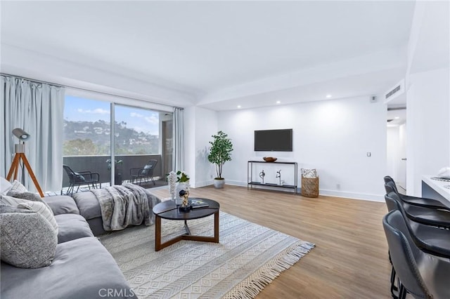 living room with light wood-type flooring