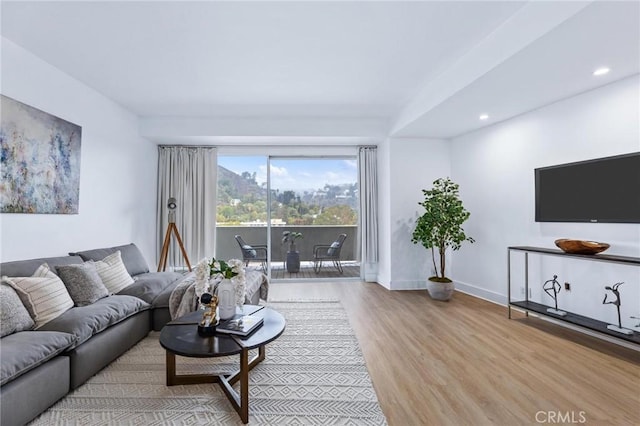 living room with light hardwood / wood-style floors