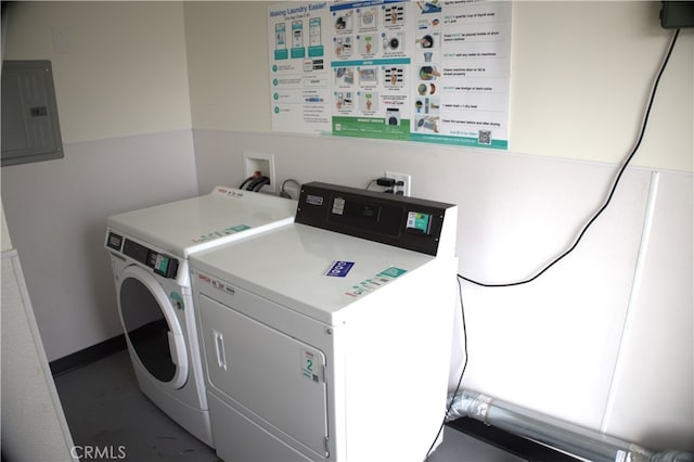 laundry area featuring washing machine and dryer and electric panel