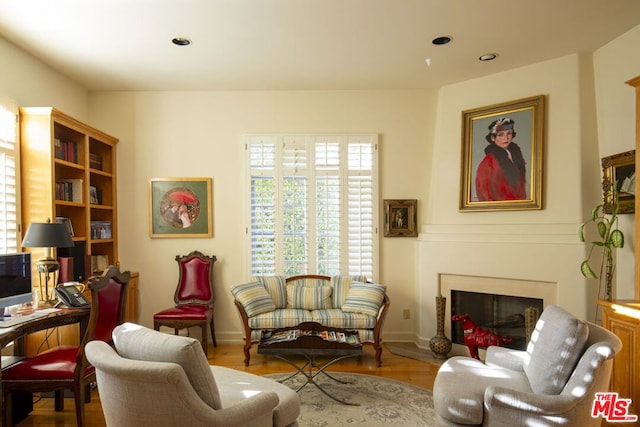 sitting room featuring light hardwood / wood-style flooring