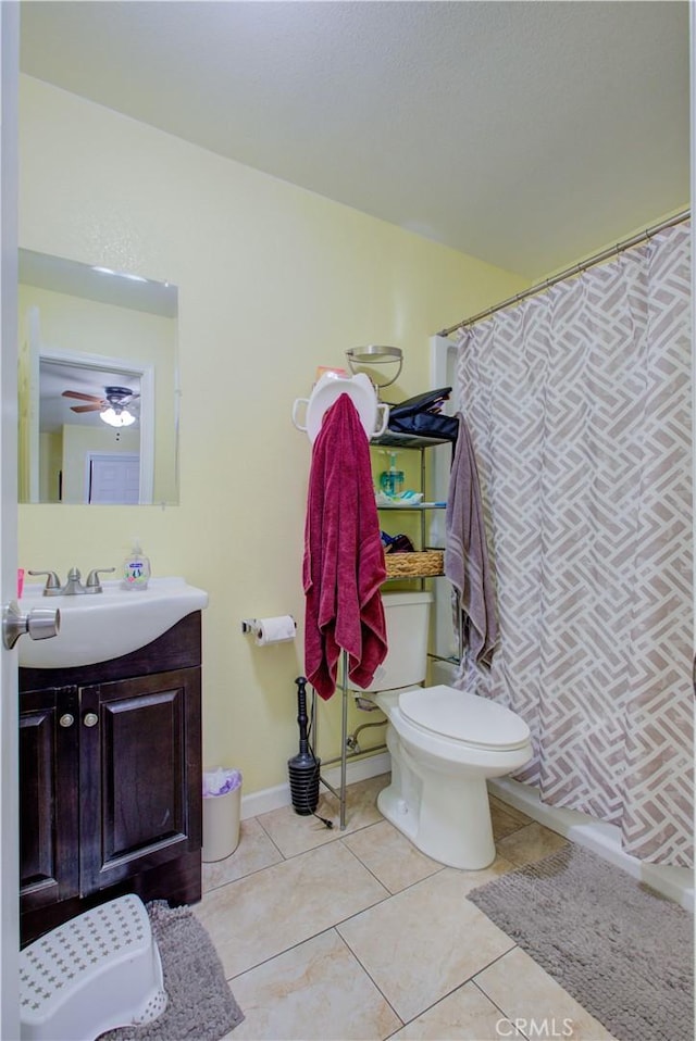 bathroom with vanity, tile patterned floors, and toilet