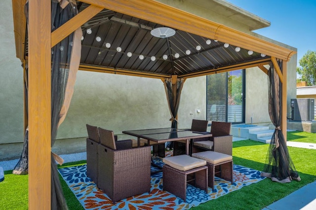 view of patio / terrace featuring a gazebo and central air condition unit