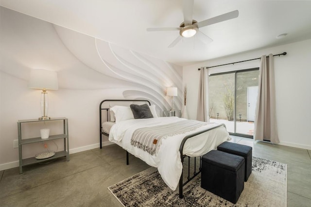 bedroom featuring access to outside and ceiling fan