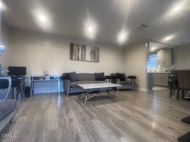 living room with light wood-type flooring