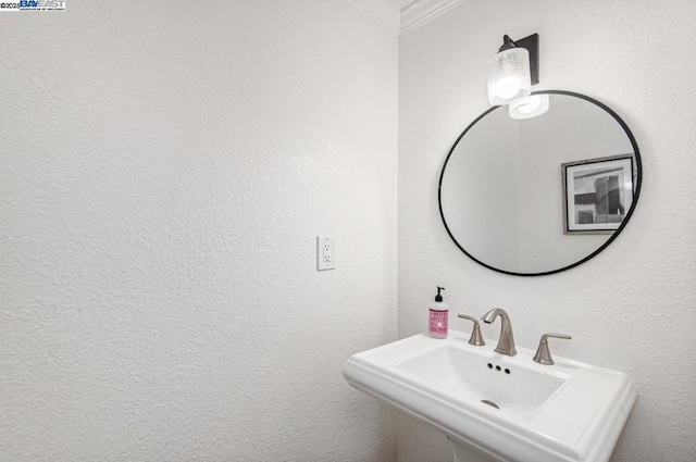 bathroom with crown molding and sink