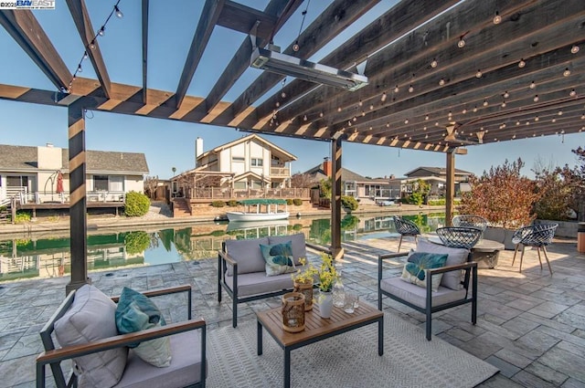 view of patio with an outdoor hangout area and a pergola