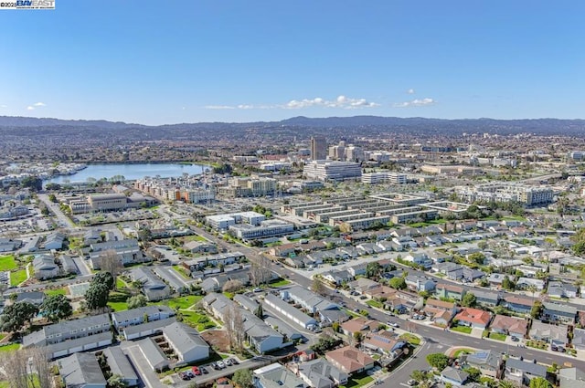 aerial view with a water and mountain view