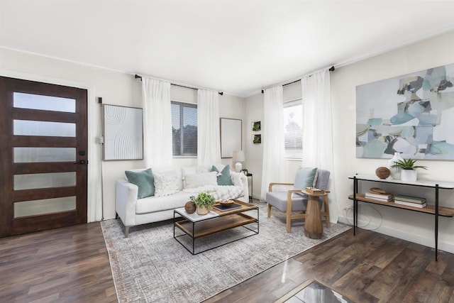 living room featuring dark hardwood / wood-style flooring