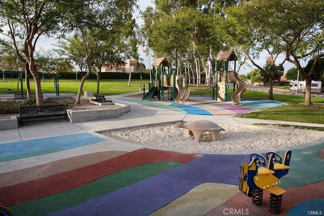 view of play area featuring a yard