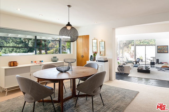 carpeted dining area with a wealth of natural light