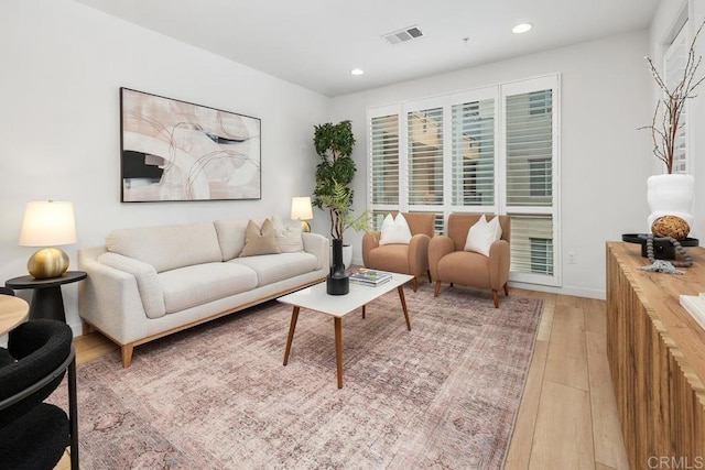 living room with light wood-type flooring