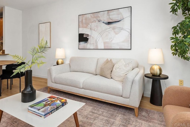living area featuring baseboards and wood finished floors