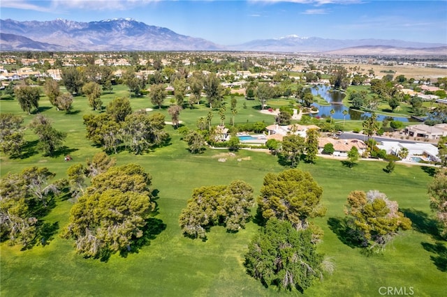 bird's eye view featuring a water and mountain view