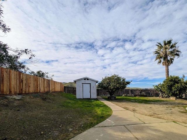 view of yard with a shed