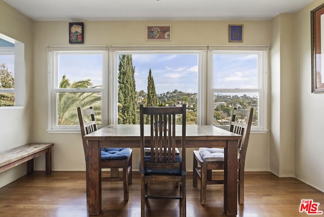 dining area with hardwood / wood-style floors