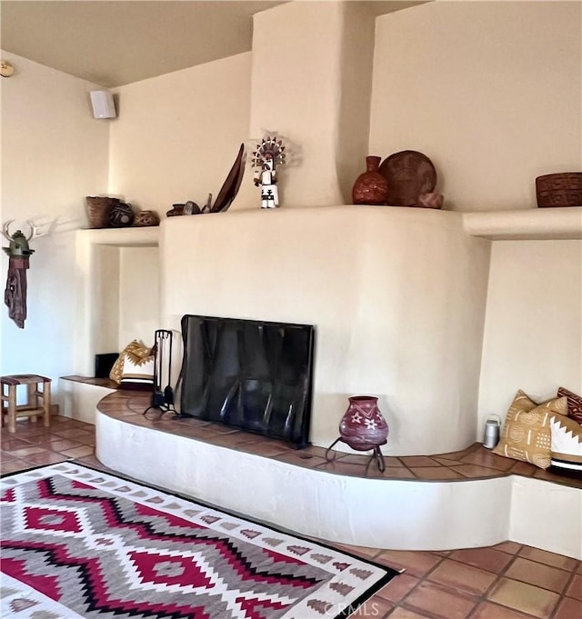 living room featuring tile patterned flooring