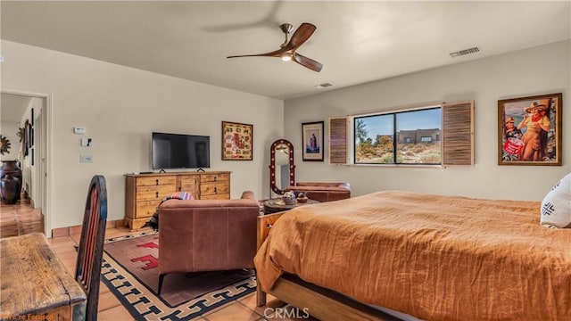 bedroom featuring ceiling fan and visible vents