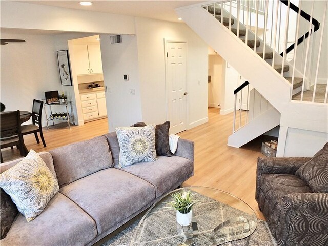 living room featuring light wood-type flooring