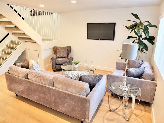 living room with hardwood / wood-style floors