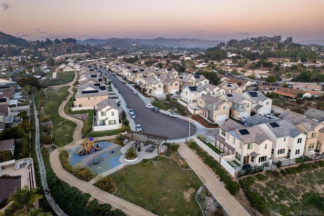 view of aerial view at dusk