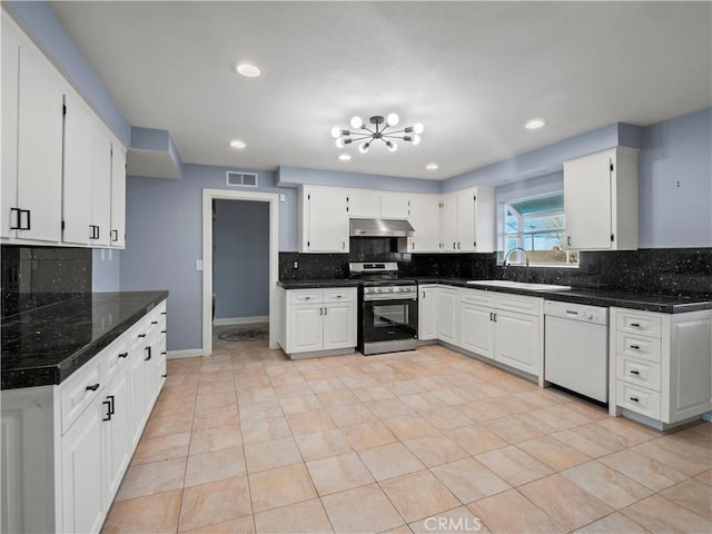 kitchen with white cabinets, stainless steel gas range, and dishwasher