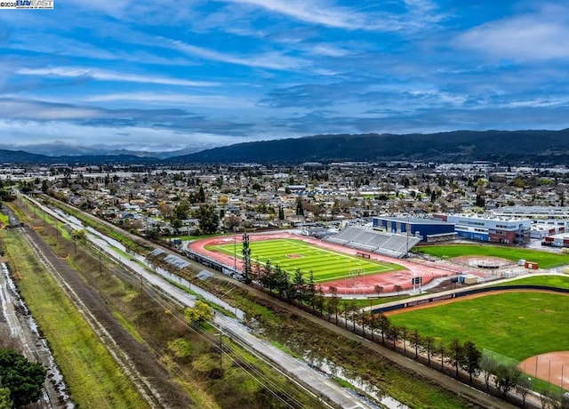 bird's eye view with a mountain view