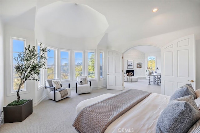 bedroom with light colored carpet