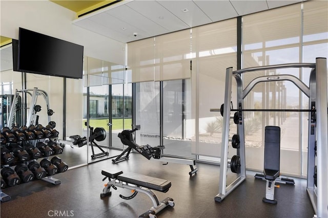 3712 Ambassador Dr, Palm Springs, CA 92262 - exercise room featuring a wall of windows