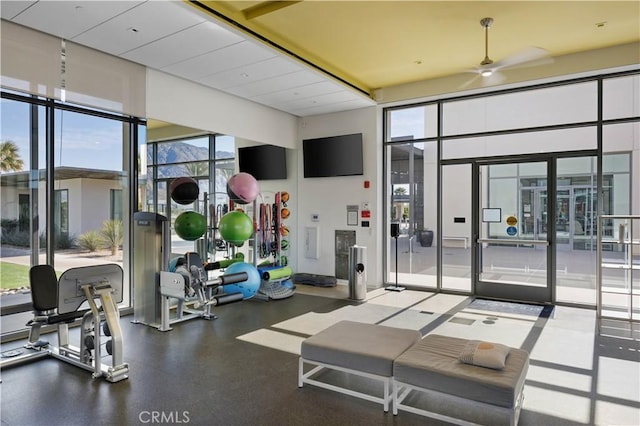 3712 Ambassador Dr, Palm Springs, CA 92262 - exercise room with a ceiling fan