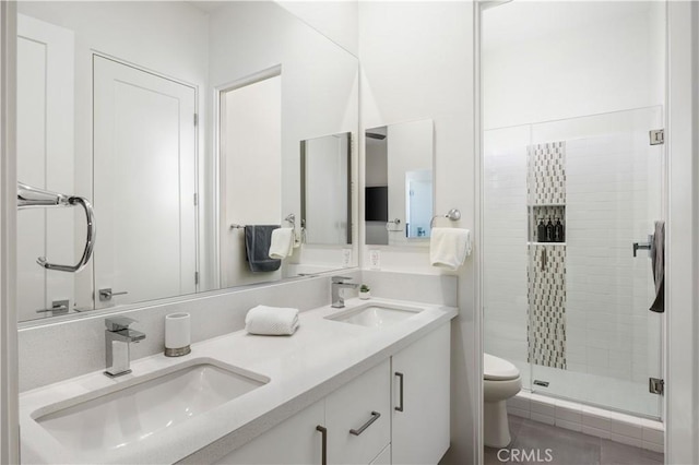 3712 Ambassador Dr, Palm Springs, CA 92262 - full bathroom with a shower stall, double vanity, toilet, and a sink