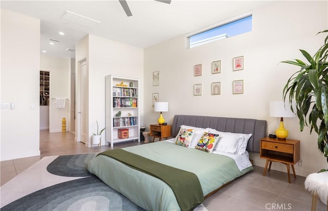 3712 Ambassador Dr, Palm Springs, CA 92262 - tiled bedroom featuring ceiling fan and baseboards