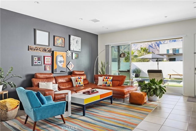 sitting room featuring light tile patterned floors