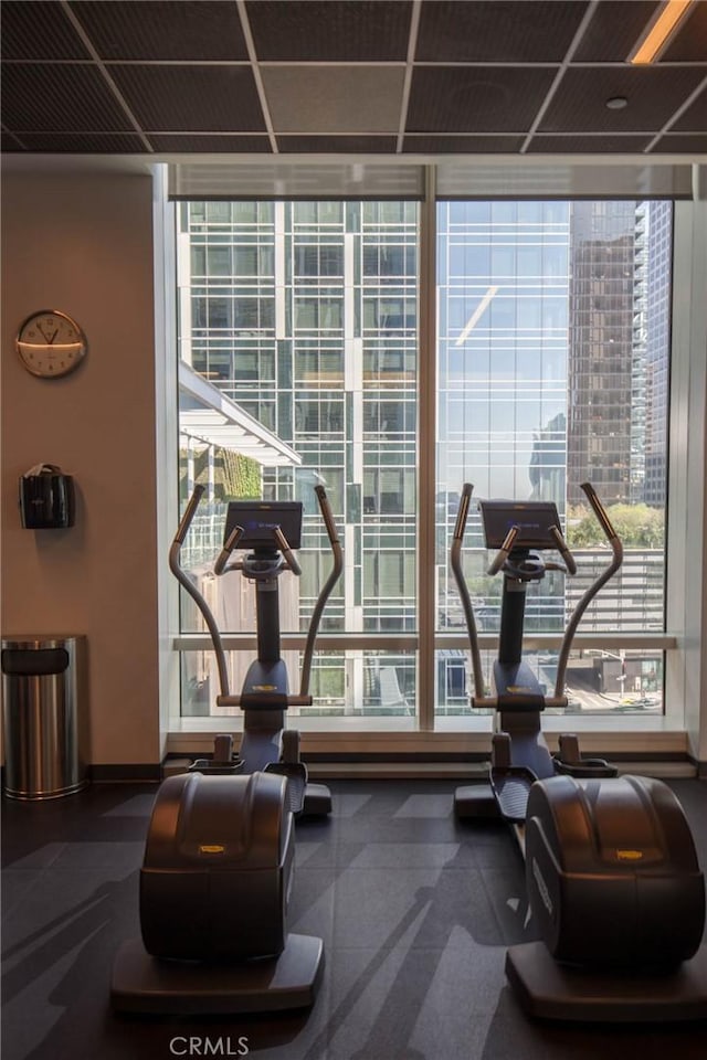 exercise room with a wall of windows