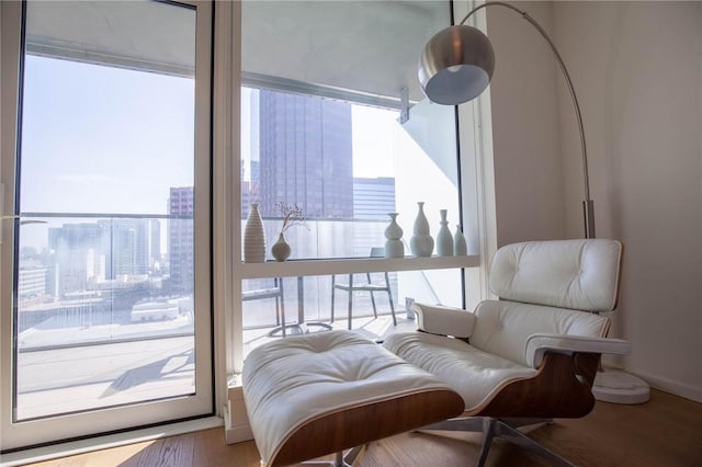 sitting room with wood-type flooring