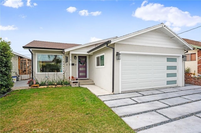 single story home with a garage and a front yard