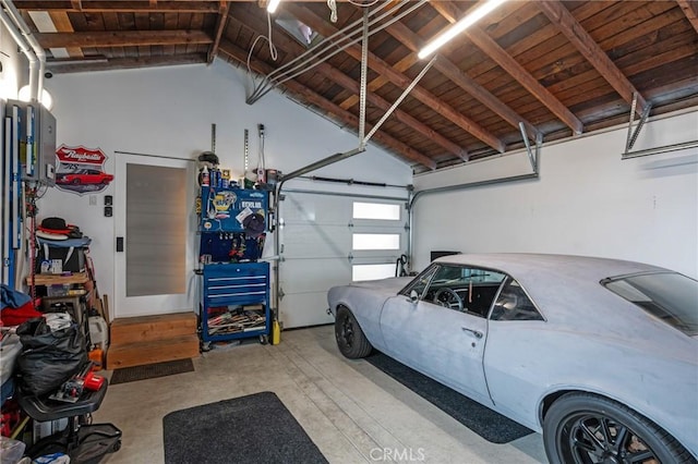 garage featuring wood ceiling