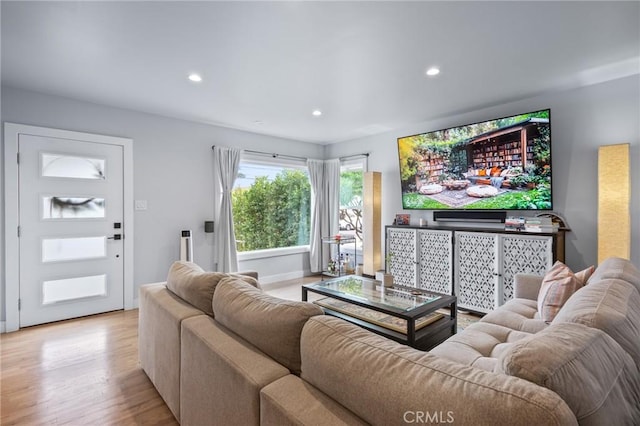 living room with light wood-type flooring